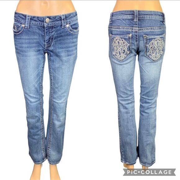 Paisley Sky Womens Denim Blue Jeans Pants Jeweled Straight Leg Size 4 EUC - Picture 1 of 13